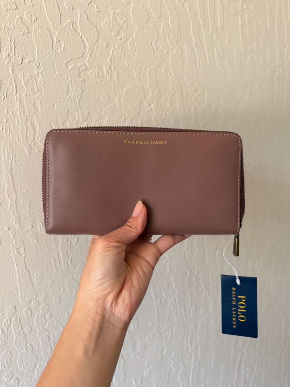 Polo Ralph Lauren Mauve Zip Around Continental Leather Wallet